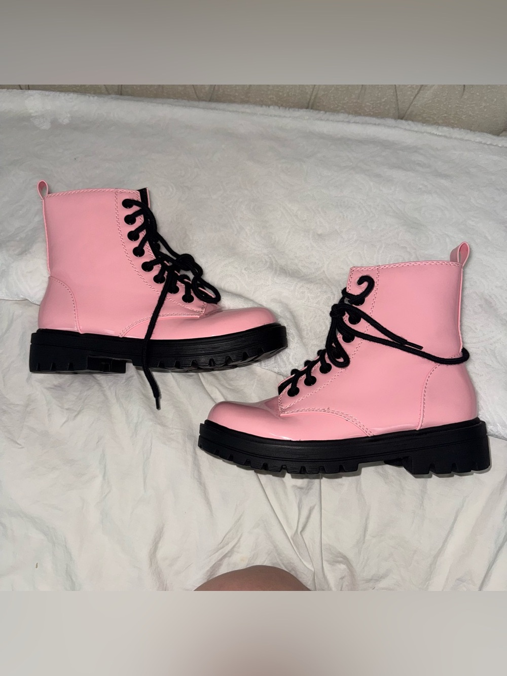 Soda Pink Lace-Up Combat Boots with Black Soles - Picture 2 of 5